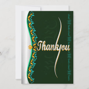 Stylish calligraphy in green and silver Thank You