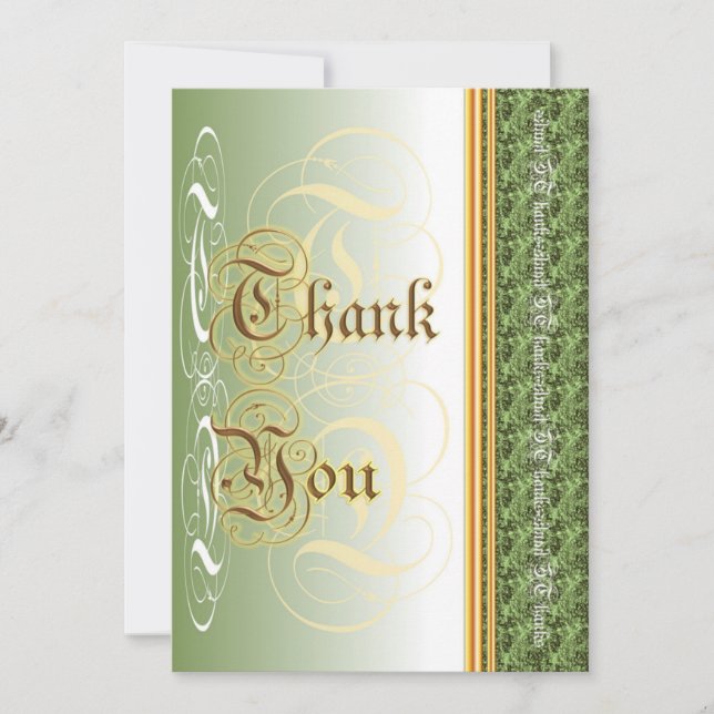 Stylish calligraphy in olive and gold thank you (Front)