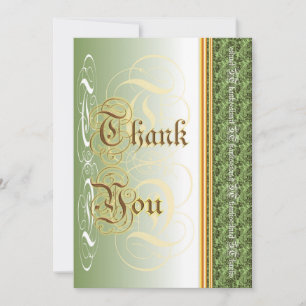 Stylish calligraphy in olive and gold thank you card
