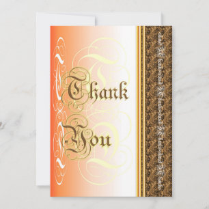 Stylish calligraphy in orange and gold thank you card