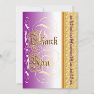 Stylish calligraphy in purple and gold thank you