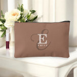 Stylish Calligraphy Monogram Name Mocha Brown Accessory Pouch<br><div class="desc">A stylish unique monogram design featuring your name and monogram accents this custom accessory bag with classic serifs and a more ornate calligraphy script in a lovely layout. The three elements blend together beautifully to create your own personal branding logo. Shown here with a popular mocha brown, the colour of...</div>