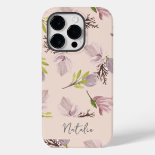 Stylish Calligraphy monogram pink floral pattern Case-Mate iPhone 14 Pro Case