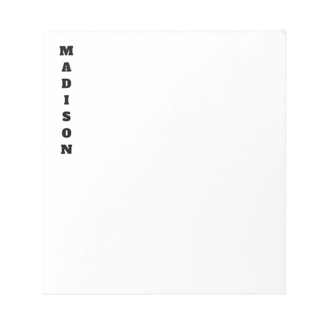 Stylish Calligraphy Name Black & White Notepad (Front)