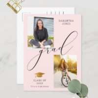 Stylish Calligraphy Personalized 2 Photo Pink Grad