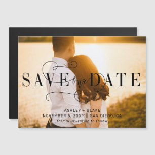 Stylish Calligraphy Photo Save the Date Magnetic Invitation