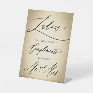 Stylish Calligraphy Script Ladies Bathroom Pedestal Sign