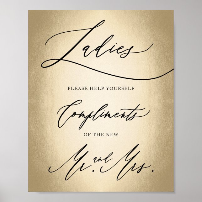 Stylish Calligraphy Script Ladies Bathroom Sign (Front)