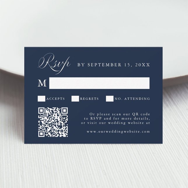 Stylish Calligraphy Script Wedding Navy Blue  RSVP Card (Creator Uploaded)