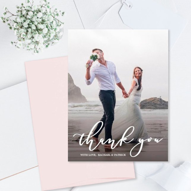 Stylish Calligraphy Script Wedding Thank You Photo Card (Creator Uploaded)
