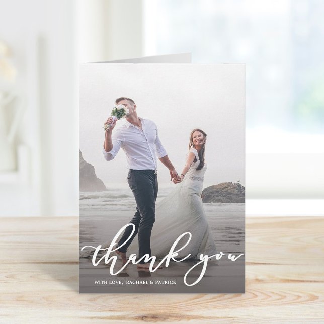 Stylish Calligraphy Script Wedding Thank You Photo Card (Creator Uploaded)
