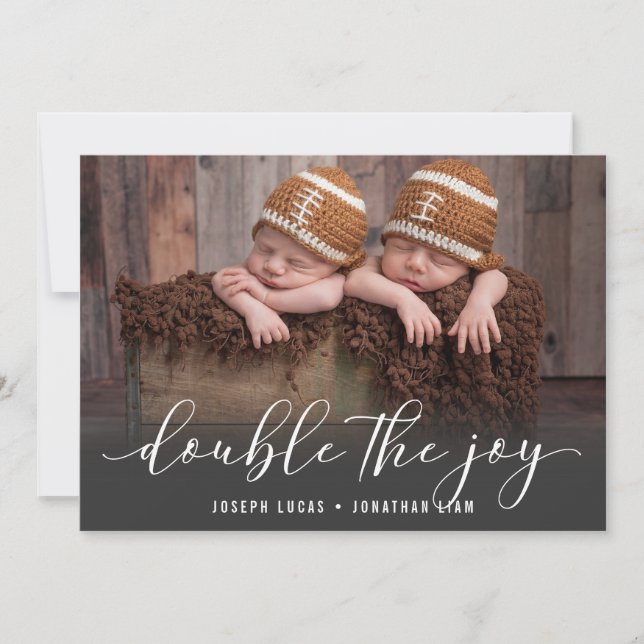 Stylish Calligraphy Twin Photo Collage Birth Announcement (Front)
