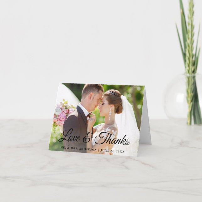 Stylish Calligraphy Wedding Love Thanks Note Thank You Card (Front)