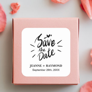 Stylish Calligraphy Wedding Save the Date Square Sticker