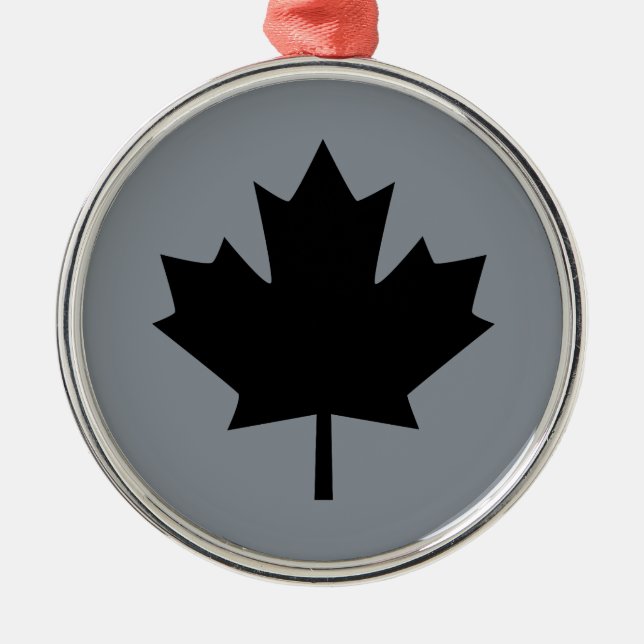 Stylish Canadian Black Maple Leaf Metal Ornament (Front)