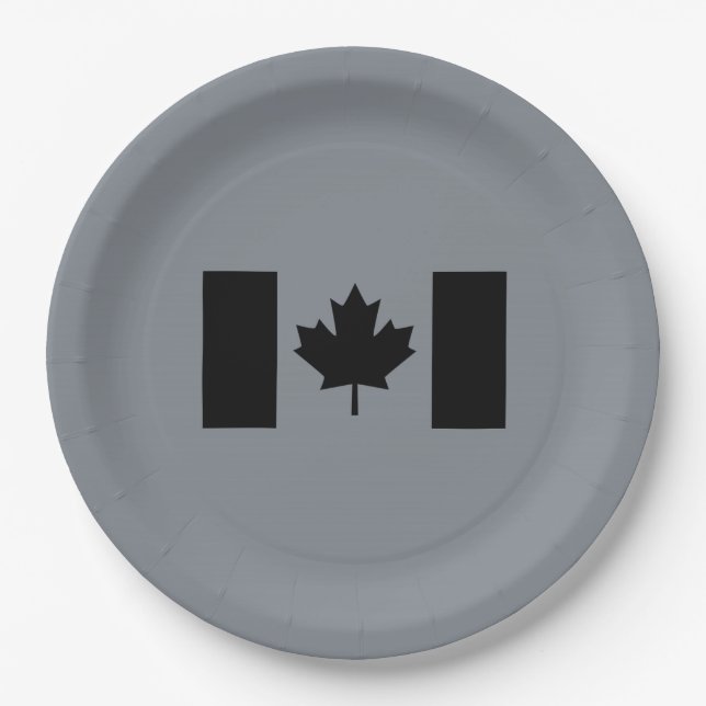 Stylish Canadian Flag in Black Paper Plate (Front)
