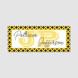 Stylish Canary Yellow Black Mesh Trendy Name Tag