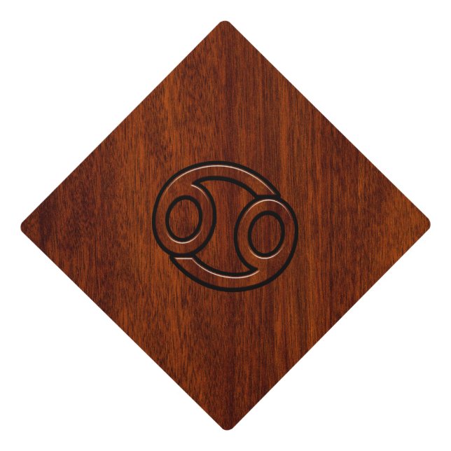 Stylish Cancer Sign on Mahogany Decor Graduation Cap Topper (Front)
