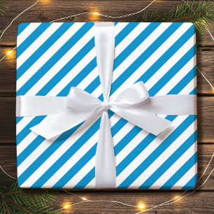 Stylish Candy Striped Diagonal Blue White Wrapping Paper