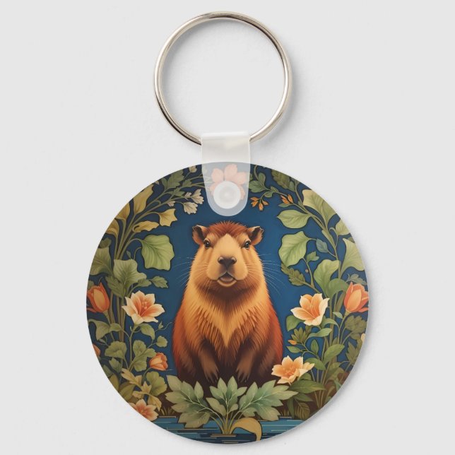Stylish Capybara - Inspired by William Morris Keychain (Front)