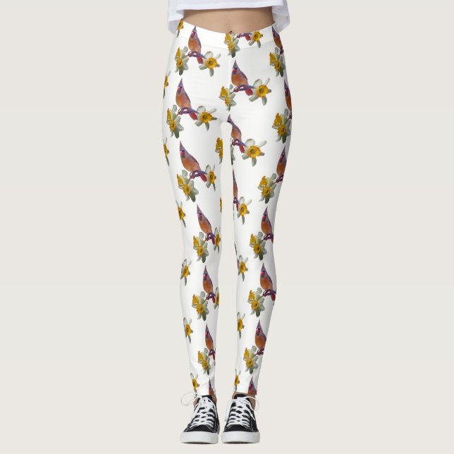 Stylish Cardinal And Flowers - Leggings (Front)