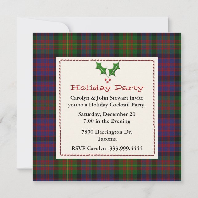 Stylish Carnegie Tartan Plaid Custom Holiday Party Invitation (Front)