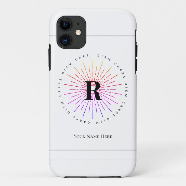 Stylish Carpe Diem Sun Symbol Monogram White Case-Mate iPhone Case (Back)