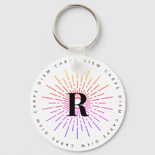 Stylish Carpe Diem Sun Symbol Monogram White Keychain