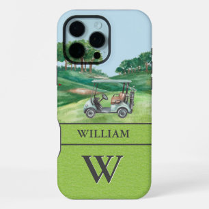 Stylish Cart Course Clubs Monogram Name iPhone 16 Pro Max Case