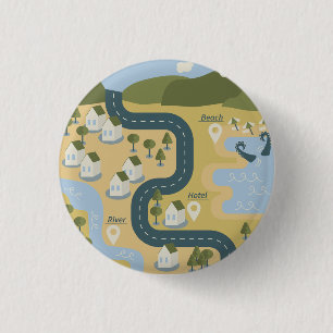 Stylish cartoon landscape vacation travel map 1 inch round button