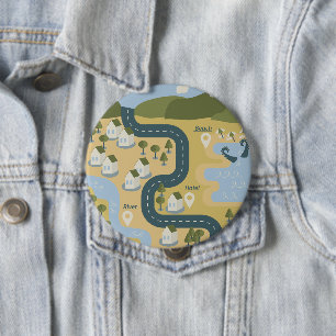 Stylish cartoon landscape vacation travel map 4 inch round button