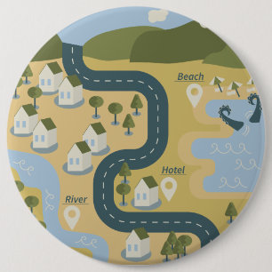 Stylish cartoon landscape vacation travel map 6 inch round button