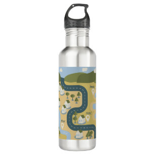 Stylish cartoon landscape vacation travel map 710 ml water bottle