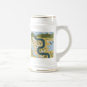 Stylish cartoon landscape vacation travel map beer stein