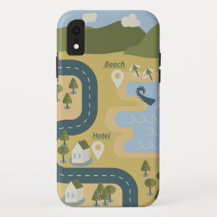 Stylish cartoon landscape vacation travel map iPhone XR case
