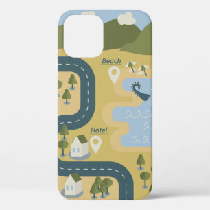 Stylish cartoon landscape vacation travel map iPhone 12 pro case