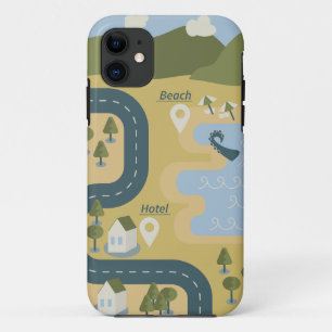 Stylish cartoon landscape vacation travel map iPhone 11 case