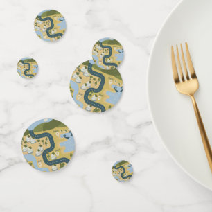 Stylish cartoon landscape vacation travel map confetti