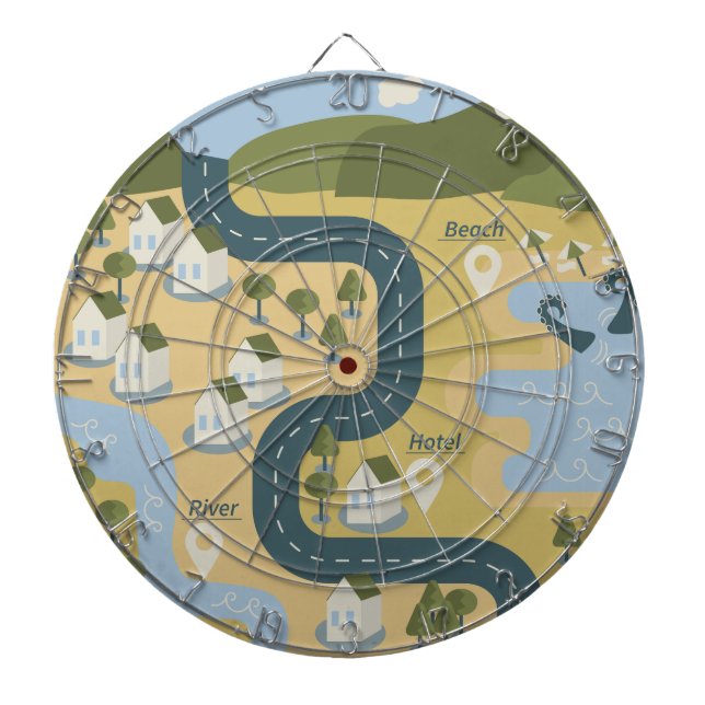 Stylish cartoon landscape vacation travel map dartboard (Front)