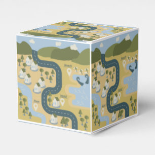Stylish cartoon landscape vacation travel map favor box