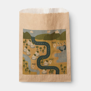 Stylish cartoon landscape vacation travel map favour bag