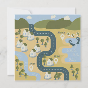 Stylish cartoon landscape vacation travel map holiday card