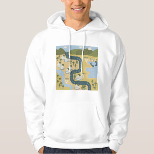 Stylish cartoon landscape vacation travel map hoodie