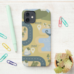 Stylish cartoon landscape vacation travel map iPhone 12 case