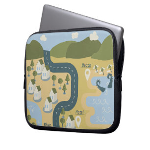 Stylish cartoon landscape vacation travel map laptop sleeve