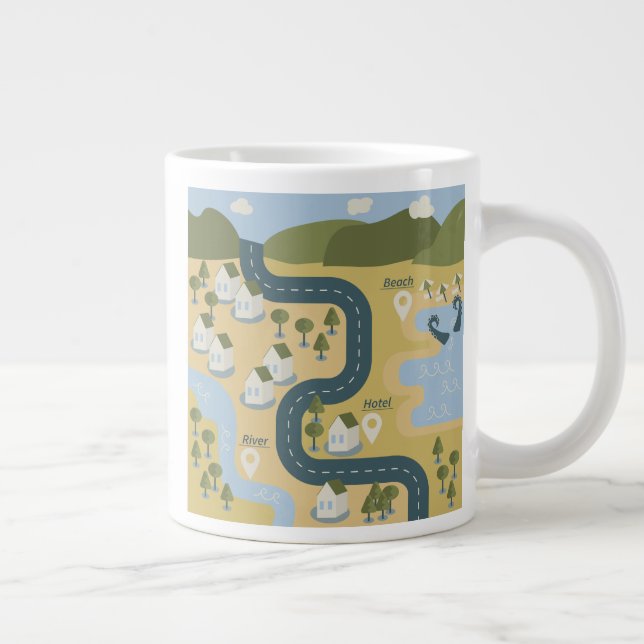 Stylish cartoon landscape vacation travel map large coffee mug (Right)