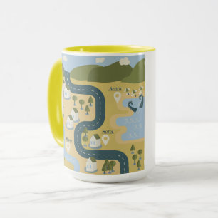 Stylish cartoon landscape vacation travel map mug