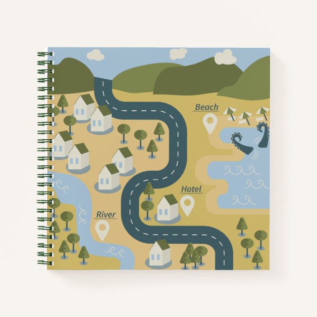 Stylish cartoon landscape vacation travel map notebook (Front)