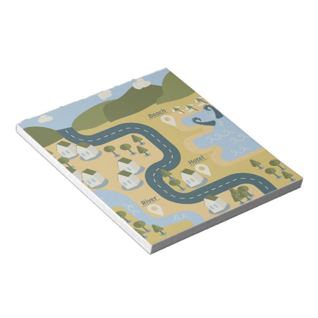 Stylish cartoon landscape vacation travel map notepad (Angled)