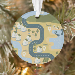 Stylish cartoon landscape vacation travel map ornament